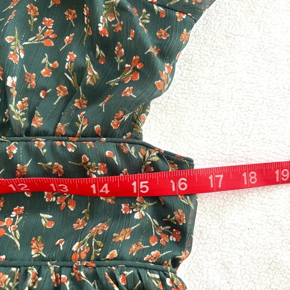 Altar'd State Green Floral Square Neck Prairie Peasant Fit N Flare Dress (L) - Picture 7 of 16